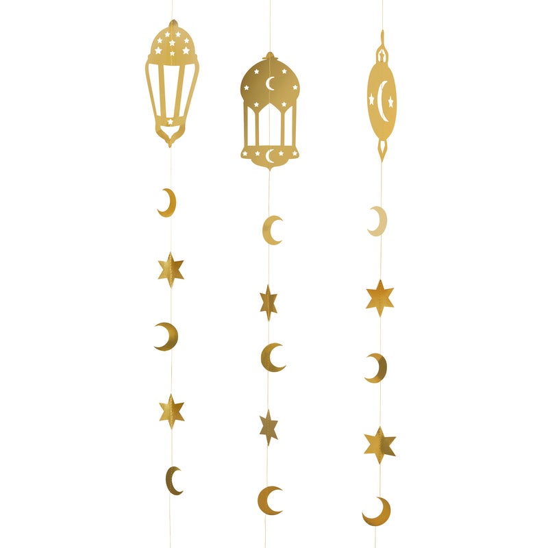 Hootyballoo Gold Ramadan Hanging Card Decorations Islamic Home Decor Pack of 3 - Image 1